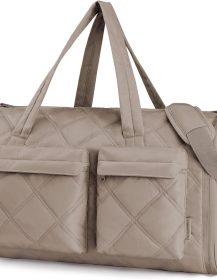 Garment Bags for Travel for Women, Convertible Garment Duffel Bag Suit Bag, 2 in 1 Puffy Garment Bags for Hanging Clothes, Carry on Travel Duffle Bag Combo with Shoe Compartment, Khaki